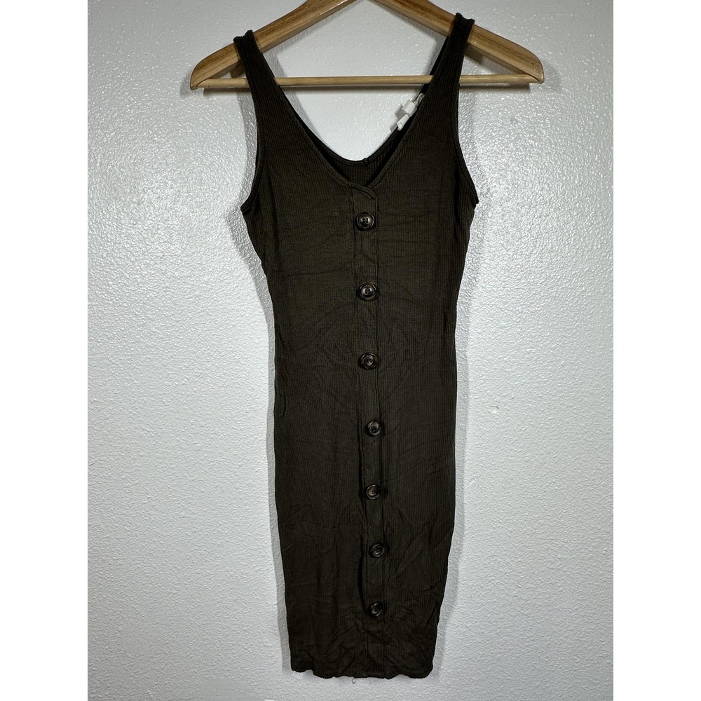 Day To Day Blu Pepper Dress Womens Small Brown Button Front Ribbed Tank Mini
